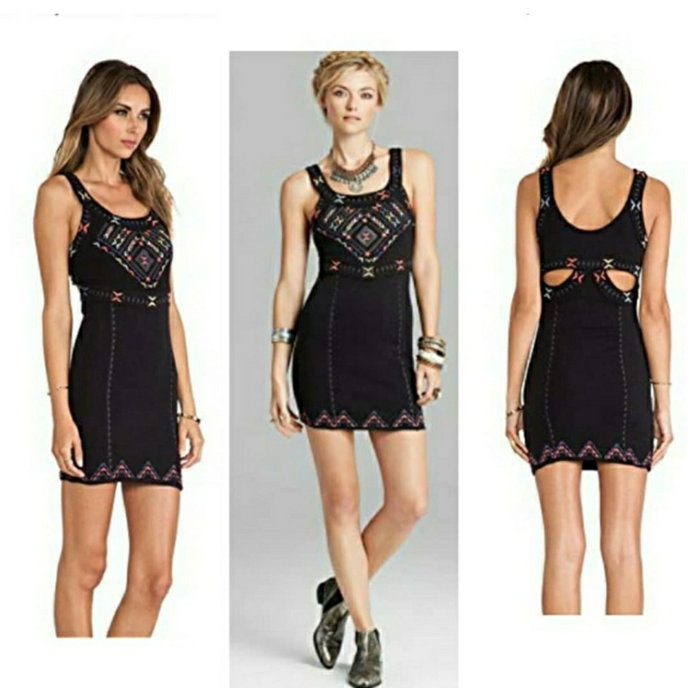 Free People Cut out Embroidered Boho BodyCon
